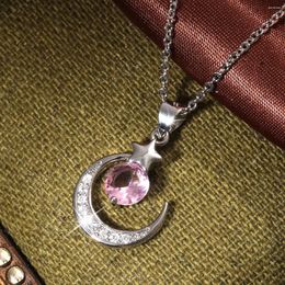 Pendant Necklaces Cute Star Moon Clavicle For Women Silver Colour Lake Blue Pink White Purple Zircon O Chains Necklace Jewellery CZ