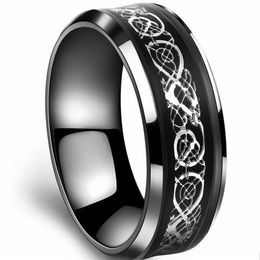 Black 316L Stainless steel Ring for Wedding Band blue Carbon Fiber Ring des Nibelungen Dragon rings for men205c