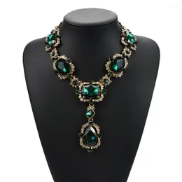 Choker Victorian Jewellery Luxury Runway Wedding Bridal Accessories Red Green Emerald Crystal Rhinestone Bib Statement Necklace For Women