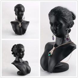 Boutique Counter Black Resin Lady Figure Mannequin Display Bust Stand Jewellery Rack for Necklace Pendant Earrings MX200810266D