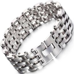 Watch Band Strap Style 25mm Super Width Men's Stainless Steel Mat Silver Noble Elegency Wristband Bracelet Drop 2481