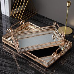 Organisation European Style Decorative Tray Mirror Metal Luxurious Tray Red Wine Glass Base Wedding Centrepiece Gold Tray Kitchen Organiser