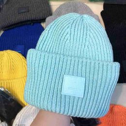 Winter Hat Beanie Hats Ac Square Smiley Face Wool Knitted Version Female Wool Hat Warm Elastic Fitted Caps 23