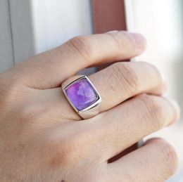 Cluster Rings Mens Amethyst Sterling Silver Signet Ring