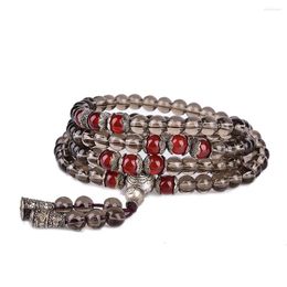 Strand Asingeloo Tibetan Buddhist Handmad Natural Smoking Quartz Stone Prayer Beads Buddha Bracelet Rosary Bracelets Men Jewellery