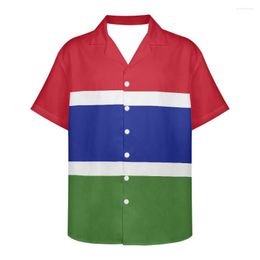 Men's Casual Shirts Gambia Flag Design Pattern Summer Vintage Fashion Short Sleeve Hawaii For Men Camisa Masculina Holiday Party