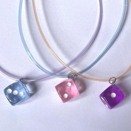 Chains Fashion Resin Square Dices Pendant Necklace Choker Simple Charm Neck Chain Adjustable Rope Clavicle Party Jewelry