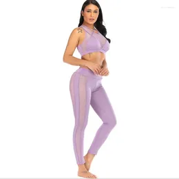 Yoga Outfits 2PCS Sexy Sports Suits Seamless Set Women Fitness Clothing Sportswear Woman Gym Leggings Padded Push-up Strappy Bra