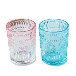Colourful Embossed Cup Vintage Drinking Glasses Romantic Heronsbill Glass Water Cup Transparent Juice Beverages Beer Cocktail Mug Copa En Relieve