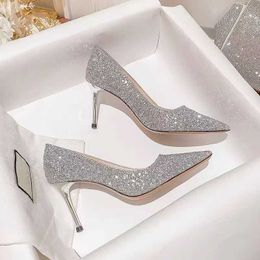 Sandals High Heels Women Wedding Shoes Bride Gold Heels Luxury Designer Elegant Party Sandals Dress Strip Pole Dance Sexy Silver Heels J230428