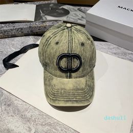 Denim Material Summer Designer Ball Cap Couple Holiday Travel Wool Circle Embroidery