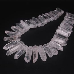 35-38pcs Strand Large Size Raw Clear Crystal Quartz Top Drilled Points Polished Natural Gems Tusk Stick Spike Pendant Beads Bulk 2280l