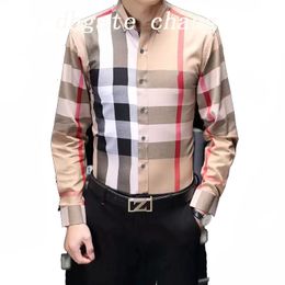 Luxurys Designers Men's siness Casual shirt men long sleeve striped slim fit masculina wine social male T-shirts fashion checked Plaid Asian size M-3XL#05 69496198