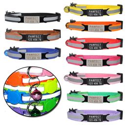 Cat Collars Leads Reflective Cat Safety Buckle Collar Adjustable Custom Personalized ID Free Engraving Nylon Puppy Kittens Necklace 230428