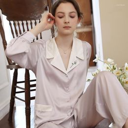 Women's Sleepwear French Satin Women's Pyjamas Set Luxury Style Fashion Silk Like Leisure Home Clothes Nightwear Spring And Autumn