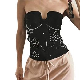 Women's Vests Knit For Women Assymetrical Vest Korean Style Cute Sweater Underwear Black Sleeveless Plunging Strapless 231128