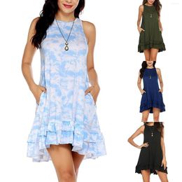 Ethnic Clothing 1PCS Top Dress Cute Ruffle With Pocets Sleeveless Tunic Swing Soft Beach Cover Up Tunics For Women Long Sleeve
