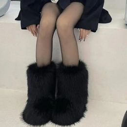 Boots Winter Shoe Womens Fluffy Faux Fox Fur Woman Plush Warm Snow Luxury Footwear Girls Furry Bottes Fashion 231128