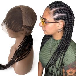 New 32 Inches Corn Braids European Virgin Human Hair Mix Synthetic Hair Corn Braids Black Color 180% Density Full Lace Wigs for Black Woman