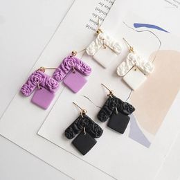 Dangle Earrings Trendy Solid Mutli Colors Square Chips Drop Roses Floral Pattern Polymer Clay Sets For Party Gifts Shows