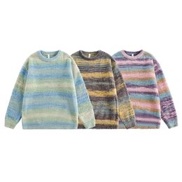 New best-selling autumn and winter retro contrasting striped hip-hop sweaters for couples, Japanese trend pullover knitwear for men and women, beautiful