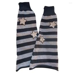 Women Socks Knitted Crochet Harajuku Star Striped Print Cover Stockings Kawaii Long