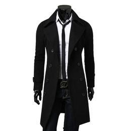 Мужская смесовая шерсть, мужской двубортный плащ, осень-зима, полушерстяная куртка высокого качества, модная повседневная облегающая однотонная мужская куртка-пальто 231128