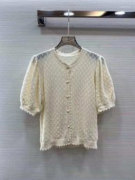 Women's Blouses 2023 Women Fashion Short Sleeves Sexy Casual Hollow Knitted Versatile Solid Color Top Shirt 0709