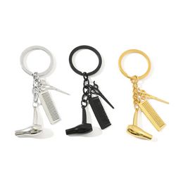 Metal Keychain Creative Hair Dryer Comb Scissors Key Chain Bag Decorative Pendant tt0429