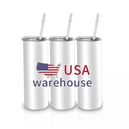 Ready to Ship 20 oz white blank stainless steel sublimation cup DIY straw car mugs straight USA Warehouse 20oz
