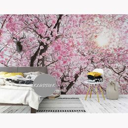 Wallpapers Pink Flower Tree Po Wallpaper Stickers Living Room Girls Bedroom Papel De Paredel Mural 3D Self Adhesive /Silk