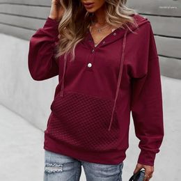 Women's Hoodies Women Casual Vintage Sweatshirts Tracksuit Winter Warm Loose Pullover Autumn Fashion Red Buttons Turn Collar Tops Jumper