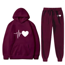 Women's Two Piece Pants Autumn And Winter Sportswear 2023 Pant Sets Fashionable Casual Sweatshirt Suit For Women Love Print Hoodie