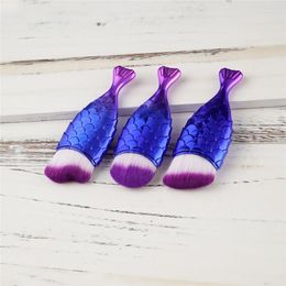 Makeup Brushes 1Pcs Women Beauty Long Fish White Purple Hair Blue Handle Mermaid Face Powder Foundation Blush Cosmetics Brush Tool