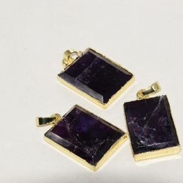 Pendant Necklaces Natural Amethyst Crystal Stone Rectangle For Jewelry Making 2023 Gold Plating Cutting Quartz Diy Women Accessories 5pcPend