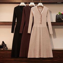 Casual Dresses Korean Fashion For Women 2023 Autumn Winter Vestidos Elegantes Para Mujer Long Sleeve Midi Dress Chic Robe Femme