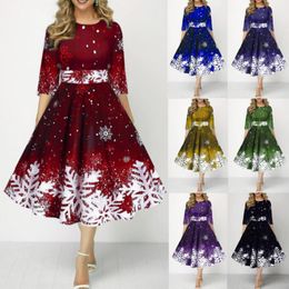 Dress New Fashion Women's Autumn Winter Christmas Theme Elegant Snowflake Printed Dress Temperament Casual Tunic Pullover Party Dress