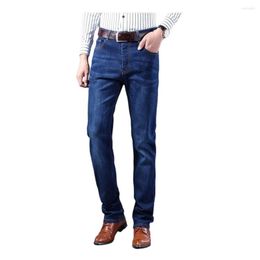 Men's Jeans Men Straight Thin Elastic Mid Waist Breathable Denim Pants Solid Colour Long Trousers Male Pantalones Hombre