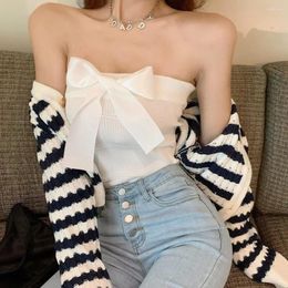 Women's Tanks French Style Bow Strapless Vest All-match Black White Tie Sensually Innocent Look Knitted Sling Women Girls