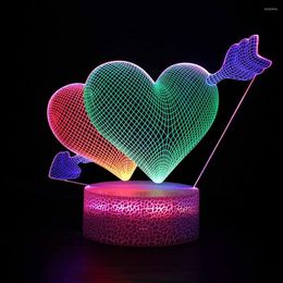 Night Lights 3 Colour Double Heart Modelling 3D LED Light Touch Switch Romantic Table Lamp For Wedding Birthday Home Decoration