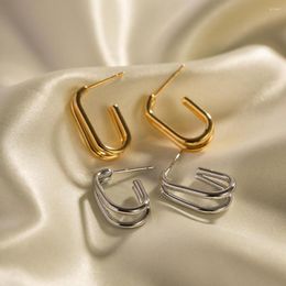 Hoop Earrings DEAR-LIFE Simple Circle Titanium Steel Double Lines Geometric Women's Accessories