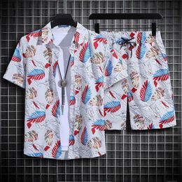 Mens Tracksuits shirts shorts summer Mens Fashion Men Sets Mens flower Color Summer Print Causal Short Sleeve Two Pieces Men Casual Suit men 230428