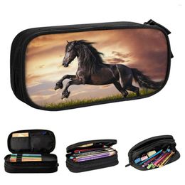 Cosmetic Bags Beautiful Black Horse Pencil Case Galloping Animal Lovers Box Pen Big Capacity School Supplies Stationery