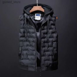 Men's Vests #3648 Black Grey Green Waistcoat Men Hat Detachable Autumn Winter Casual Vests For Men Warm Down Vest With Hood Sleeveless Coat Q231129