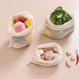 Storage Bags Cotton Mesh Fruit Reusable Bag Kitchen Vegetable Organizers With Drawstring For Garlic Ginger
