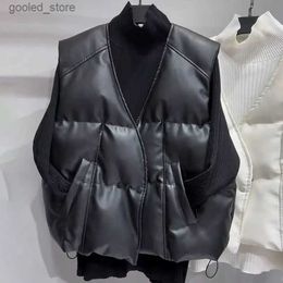 Men's Vests Korean Style PU Leather Down Cotton Jackets For Women 2023 Winter Warm Women's Vest Fashion V-neck 4XL Casual Vests For Women Q231129