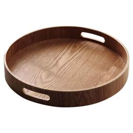 Organization Round Serving Bamboo Wooden Tray for Dinner Trays Tea Bar Breakfast Food Container Handle Storage Tray #1