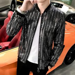 Men's Jackets Jas Spring's new sequin bomber jacket men's long sleeved flash zipper thin jacket hip-hop loose nightclub stage arcade jacket 231129