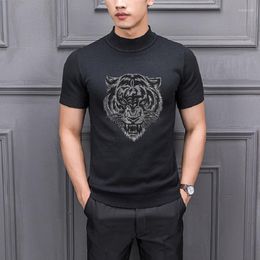 Men's Sweaters Diamond Domineering Tiger Pattern Short-Sleeved Pullover Slim Personality Luxury T-Shirt Sweater Knitting