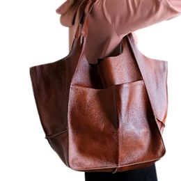 Shoulder Bags Casual Soft Large Capacity Tote Women Handbags Designer Aged Metal Look Luxury Pu Leather Bag Retro Big Shopper Purses